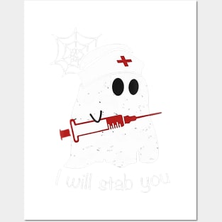 I Will Stab You Ghost Nurse Tshirt - Funny Halloween Posters and Art